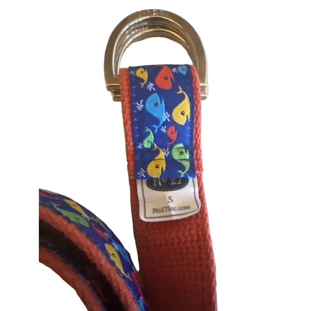 No. 27 D Ring Fabric Belt Novelty Whale Print Orange Multi Color Size‎ Small